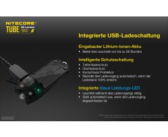 NiteCore Tube 2.0, transparent, Schlüsselanhängerlampe, max. 55 Lumen, stufenlos regelbar, USB-Aufladung