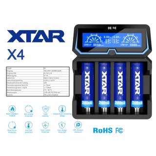 Xtar X4 Vier-Schacht Ladegerät für Lithium Ionen und Ni/MH Akkus 