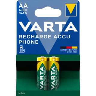 Varta Phone Akku VT399 AA Mignon Ni-Mh Akku (2-er Pack, 1.600 mAh, geeignet für schnurlose Telefone)