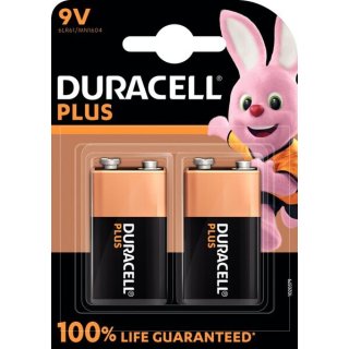 Duracell Batterie Alkaline, E-Block, 6LR61, 9VPlus, Extra Life, Retail Blister (2-Pack)