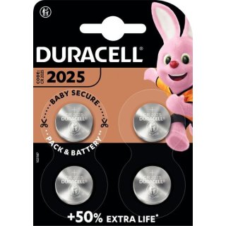 Duracell Batterie Lithium, Knopfzelle, CR2025, 3VElectronics, Retail Blister (4-Pack)