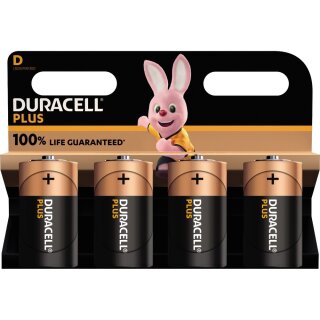 Duracell Plus Batterie Alkaline, Mono, D, LR20, 1.5V, Extra Life, Retail Blister (4-Pack)