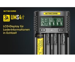 NiteCore UMS4 intelligentes 4-Schacht-Schnellladegerät Akku Ladegerät für Li-Ion / IMR / LiFePO4 / Ni-Mh / Ni-Cd Akkus