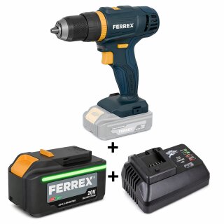 FERREX 20V Akku-Schlagbohrschrauber 50 Nm 2-Gang SET – inkl. 2,0 Ah Akku & Ladegerät (3-tlg.)