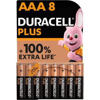 Duracell Plus Extra Life, AAA Micro LR03 MN2400 Alkaline 8-Pack