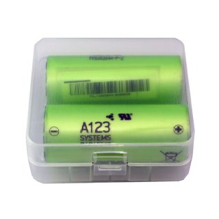 Akkubox aus Kunststoff transparent für 2x 26650 Zellen od. 3x 18650 Zellen