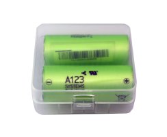 Akkubox aus Kunststoff transparent f&uuml;r 2x 26650 Zellen od. 3x 18650 Zellen