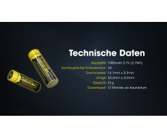 NiteCore 14500 Li-Ion Akku 3,7V 1000mAh NL1410