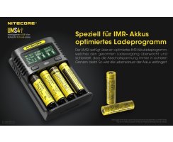 NiteCore UMS4 intelligentes 4-Schacht-Schnellladegerät Akku Ladegerät für Li-Ion / IMR / LiFePO4 / Ni-Mh / Ni-Cd Akkus