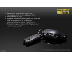 NiteCore Tube 2.0, schwarz, Schlüsselanhängerlampe, max. 55 Lumen, stufenlos regelbar, USB-Aufladung