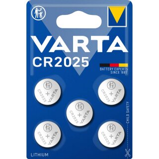 Varta CR2025 lithium button cell 3V 157mAh battery blister of 5